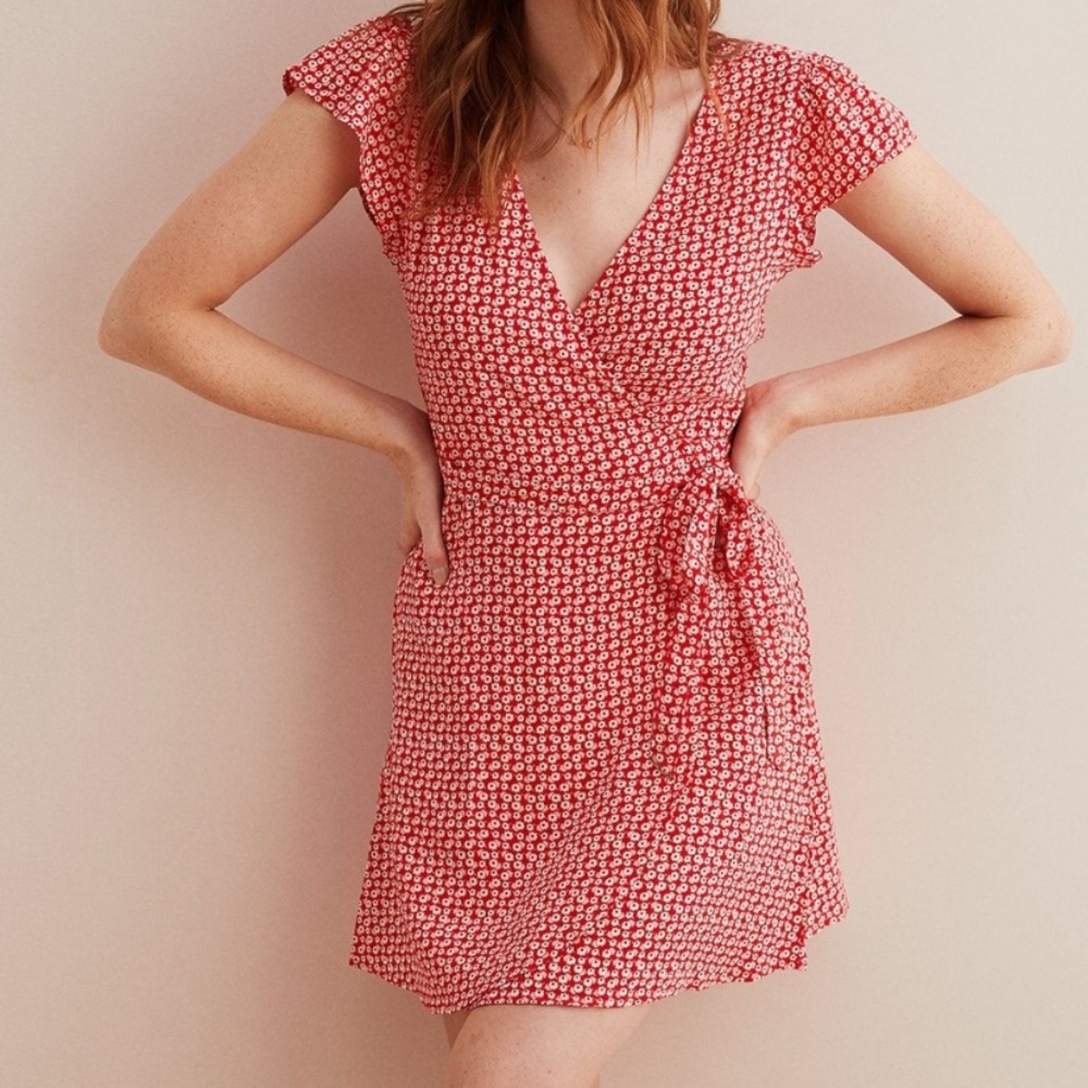 Red Floral Wrap Dress